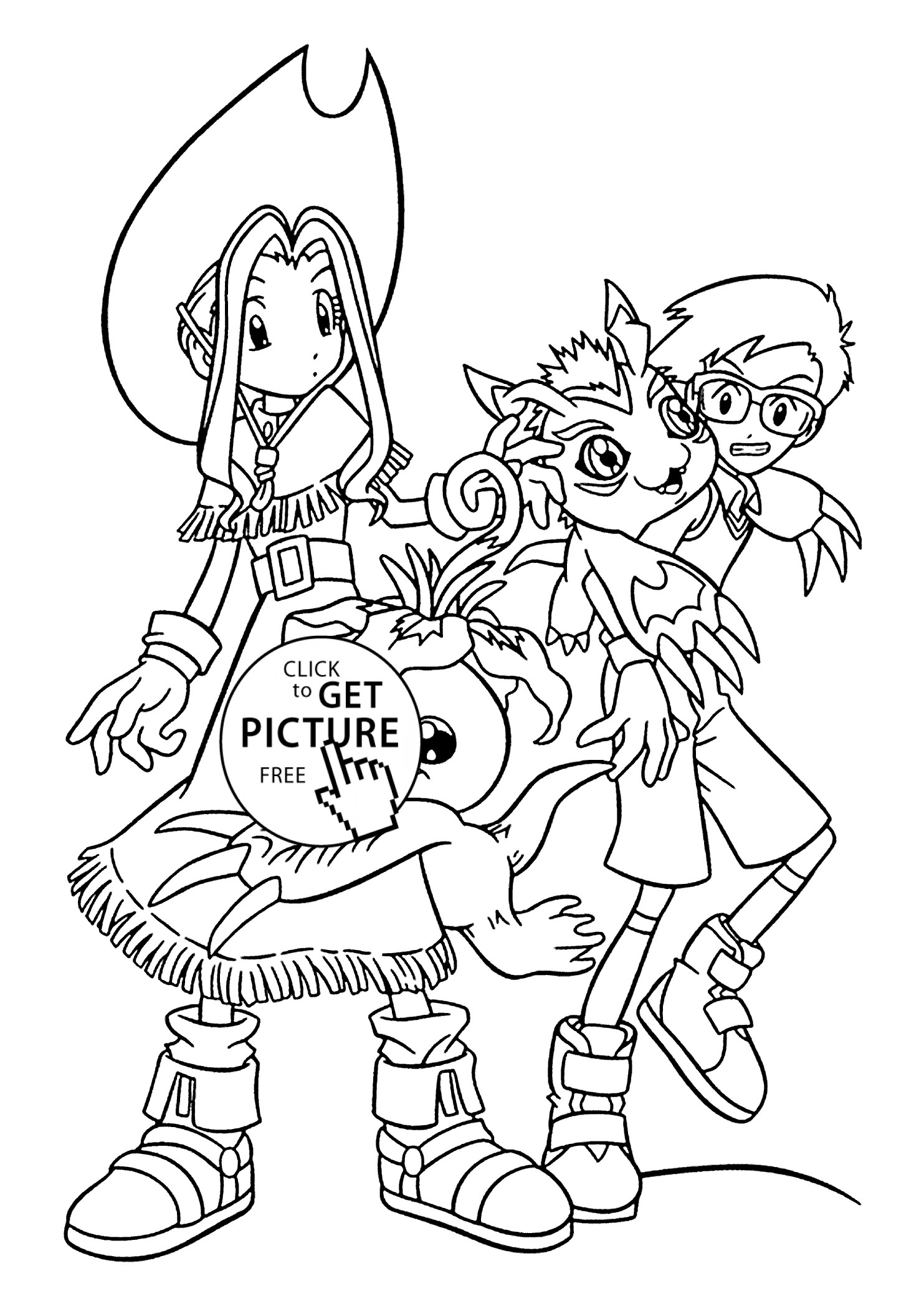 Manga Coloring Pages For Kids
 Mimi and Joe from Digimon anime coloring pages for kids