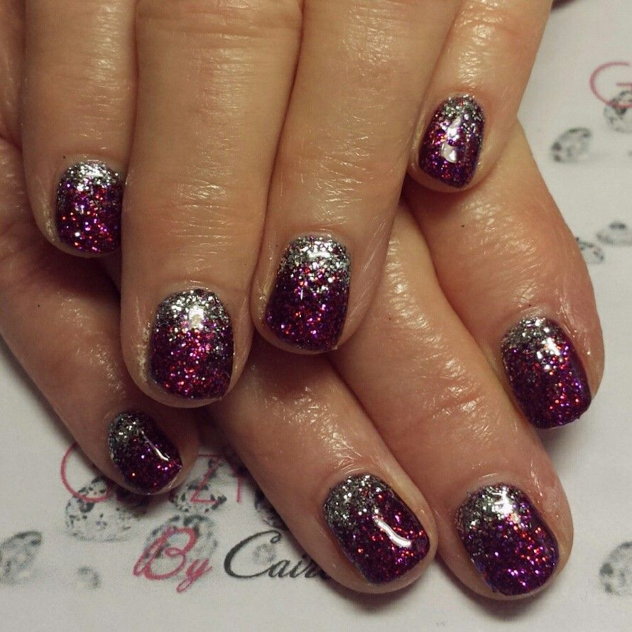 Maroon Nails With Glitter
 Maroon and silver glitter fade