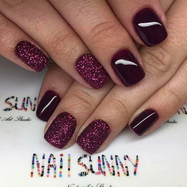 Maroon Nails With Glitter
 43 Chic Burgundy Nails You ll Fall in Love With