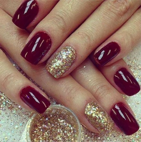 Maroon Nails With Glitter
 50 Amazing Burgundy Nails You Definately Have to Try