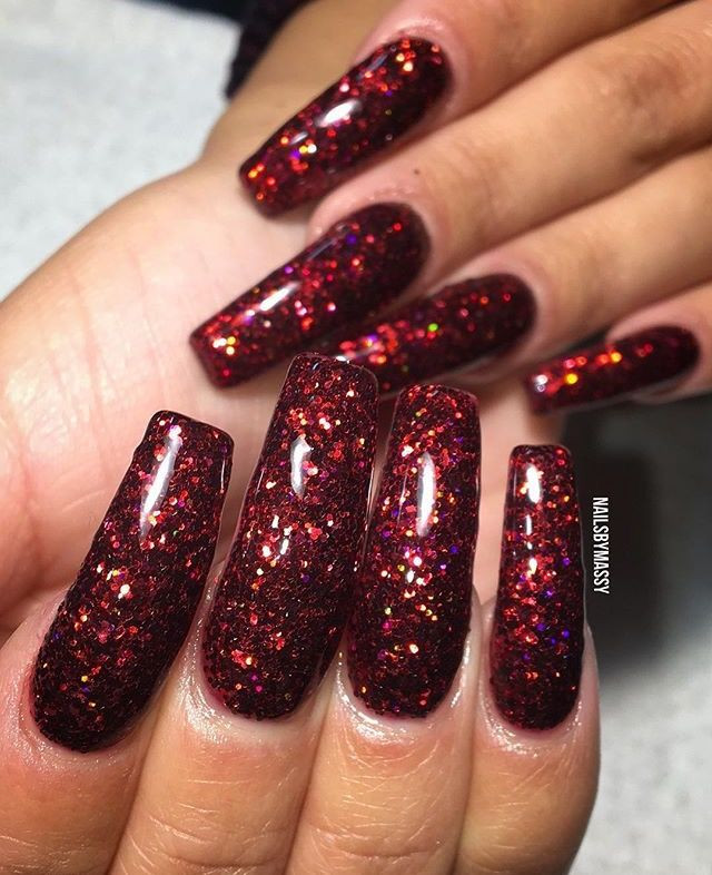 Maroon Nails With Glitter
 Best 25 Red glitter nails ideas on Pinterest
