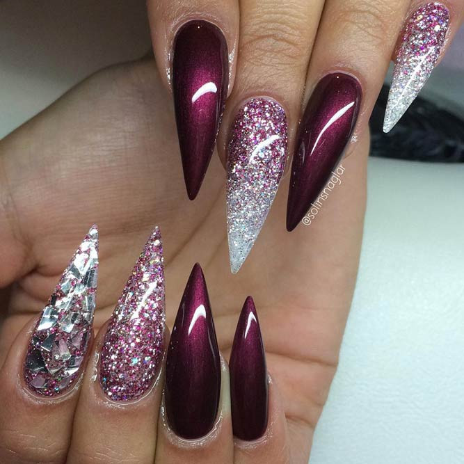 Maroon Nails With Glitter
 21 Popular Stiletto Nails Ideas To Catch