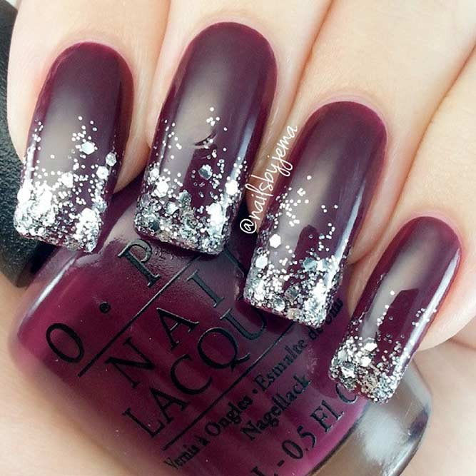 Maroon Nails With Glitter
 21 Stunning Burgundy Nails Designs That will Conquer Your
