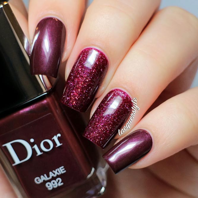 Maroon Nails With Glitter
 21 Stunning Burgundy Nails Designs That will Conquer Your