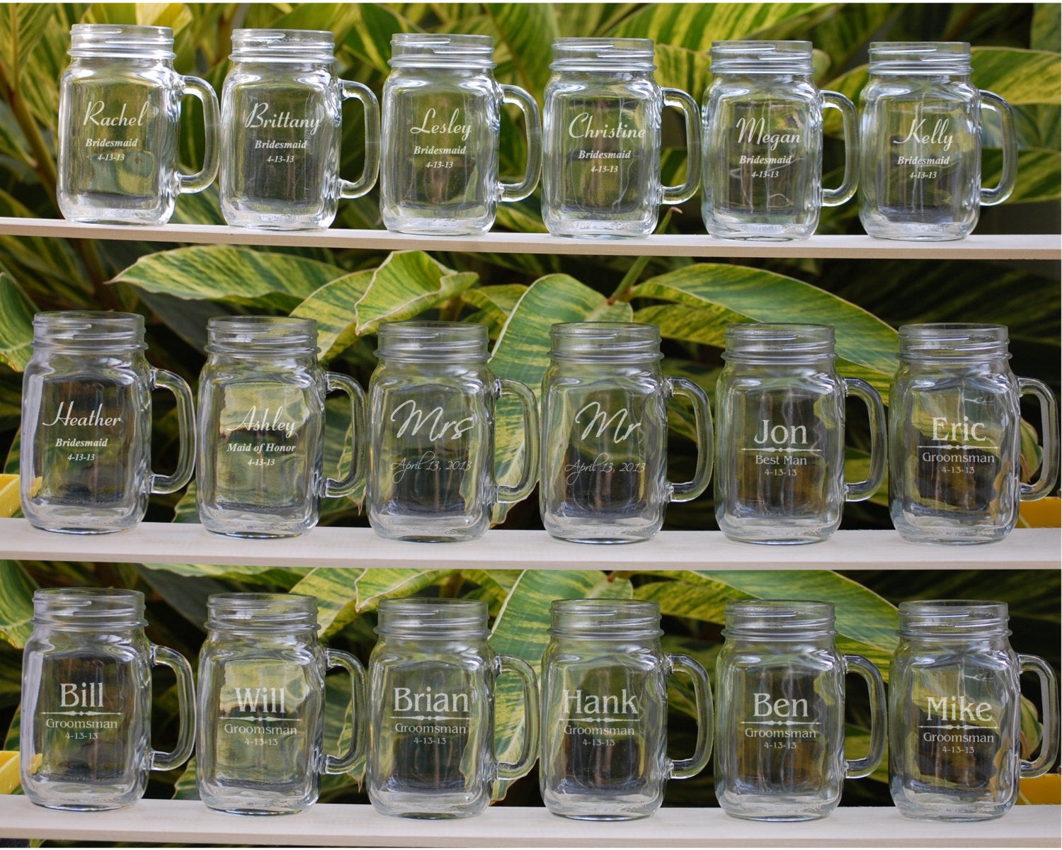 Mason Jar Wedding Favors
 12 Mason Jar Wedding Favors Wedding Party Personalized Mugs