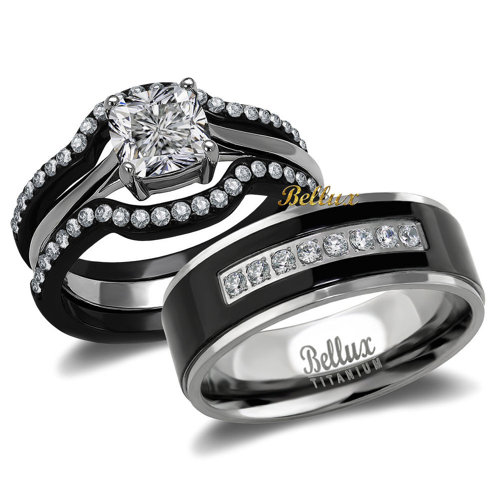Matching Wedding Band Sets
 His and Hers Titanium Stainless Steel CZ Bridal Matching