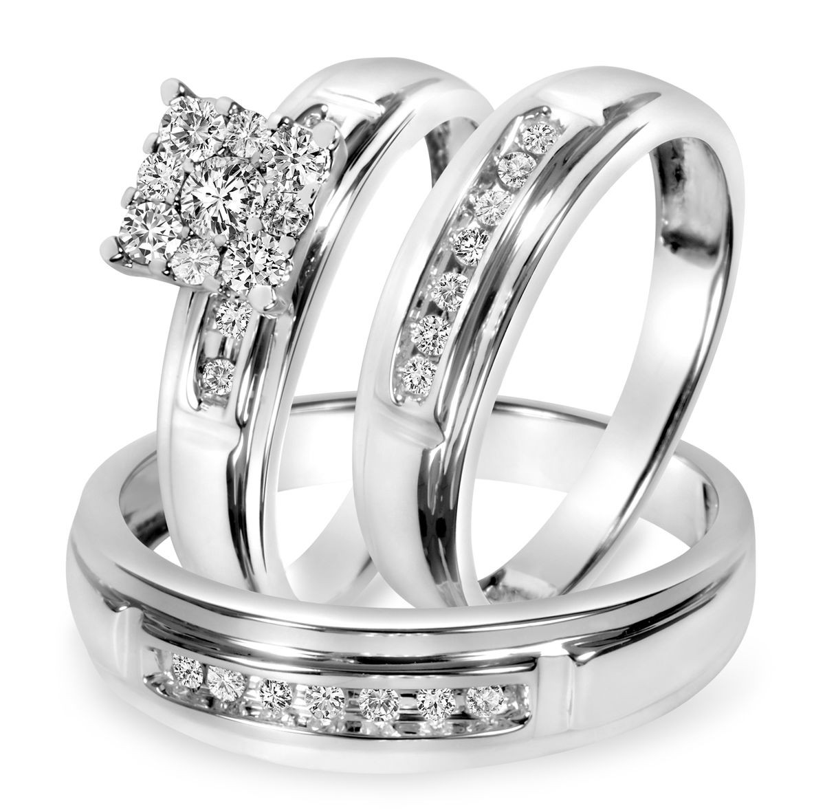 Matching Wedding Bands White Gold
 1 2 CT T W Diamond Trio Matching Wedding Ring Set 10K