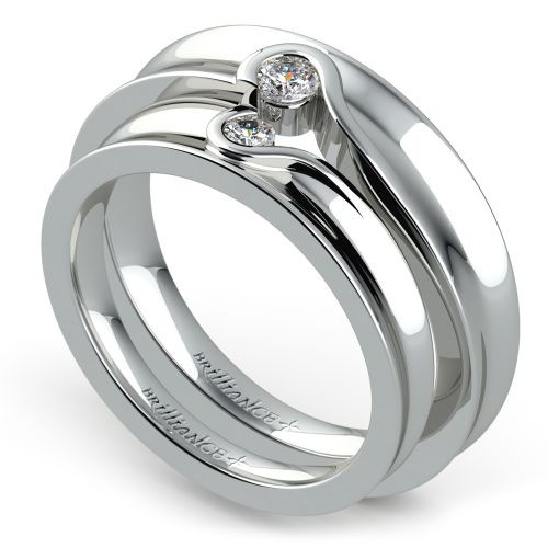 Matching Wedding Bands White Gold
 Matching Bezel Heart Concave Diamond Wedding Ring Set in