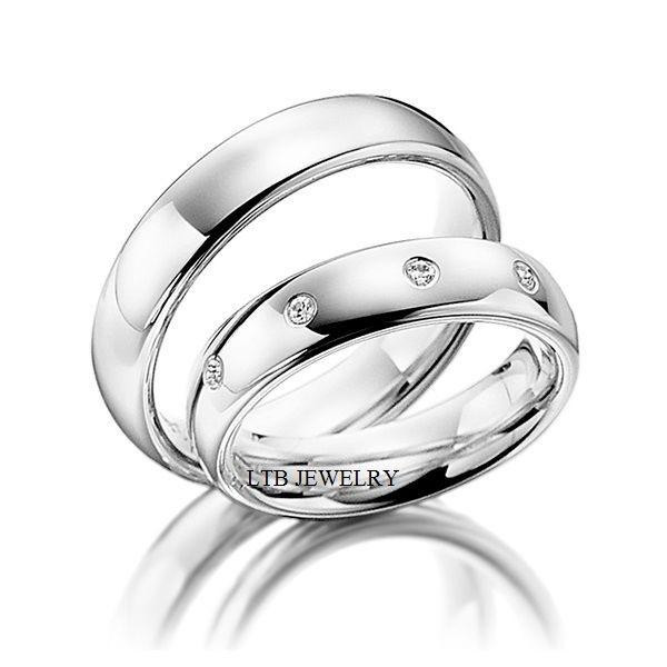Matching Wedding Bands White Gold
 His and Hers Matching Wedding Bands Set 10K White Gold