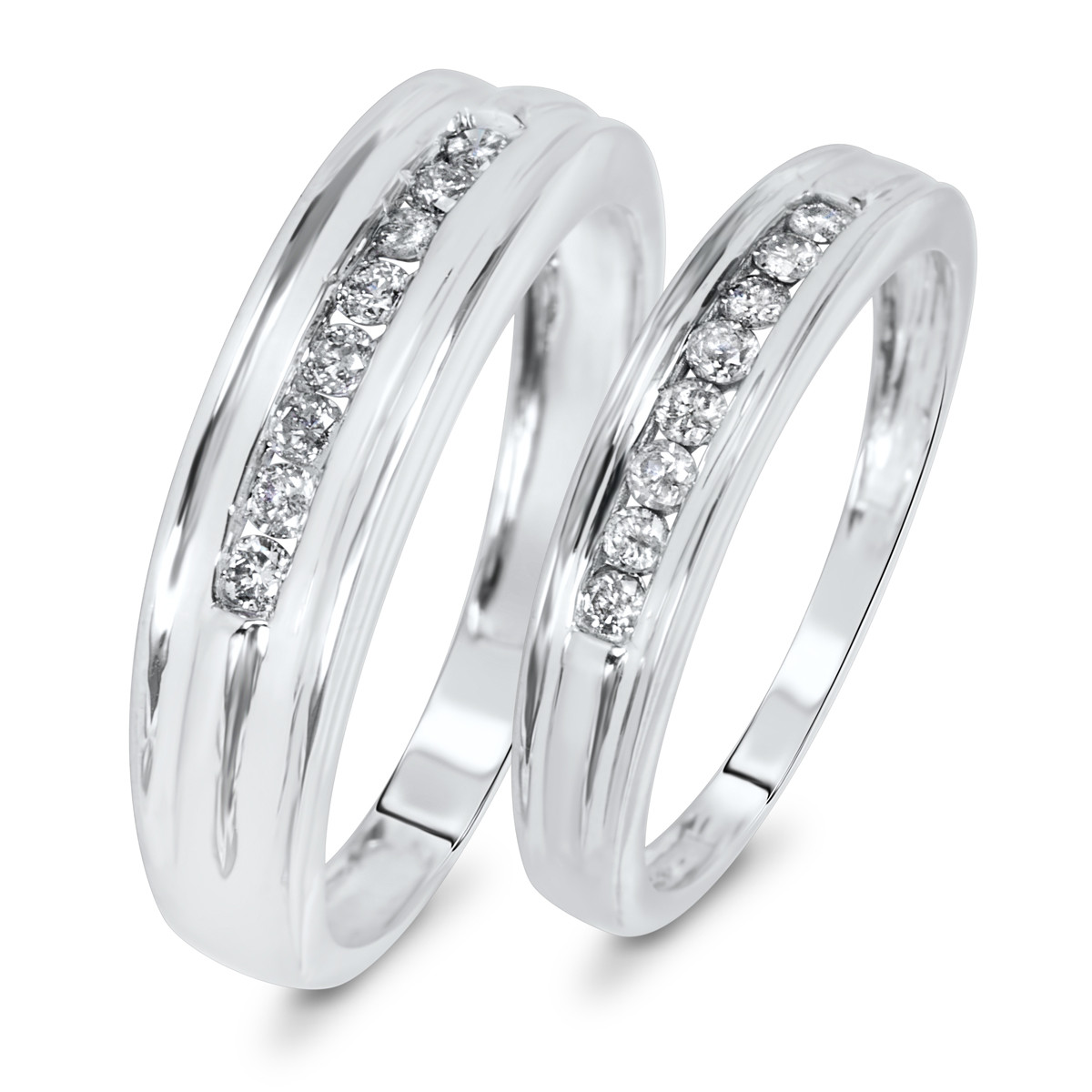 Matching Wedding Bands White Gold
 3 8 CT T W Diamond Matching Wedding Band Set 10K White