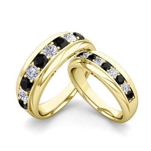 Matching Wedding Bands White Gold
 His and Hers Wedding Band 14k Gold Black Diamond Wedding Rings