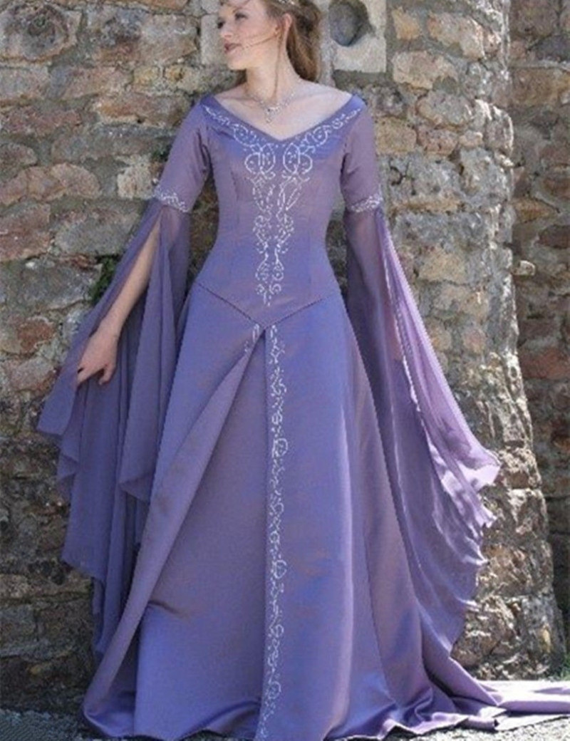 Medieval Wedding Dresses
 MZYW07 Me val Purple Long Sleeves Wedding Dresses