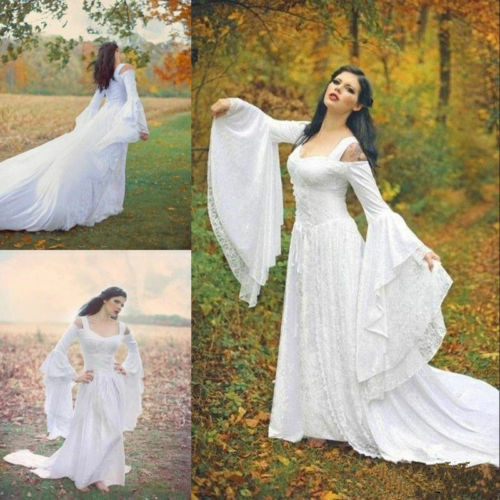 Medieval Wedding Dresses
 New Gothic Celtic Wedding Dress Bell Sleeve Princess Lace