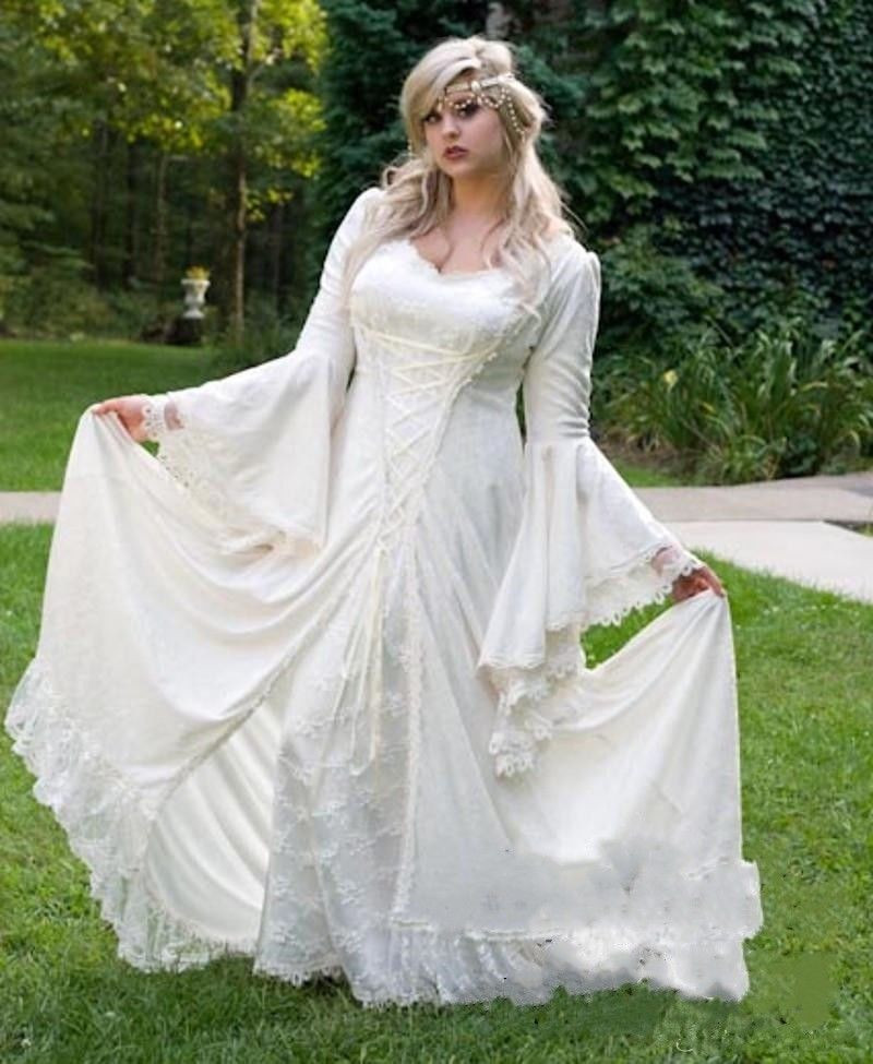 Medieval Wedding Dresses
 New Gothic Me val Wedding Dress White Lace Long Sleeve