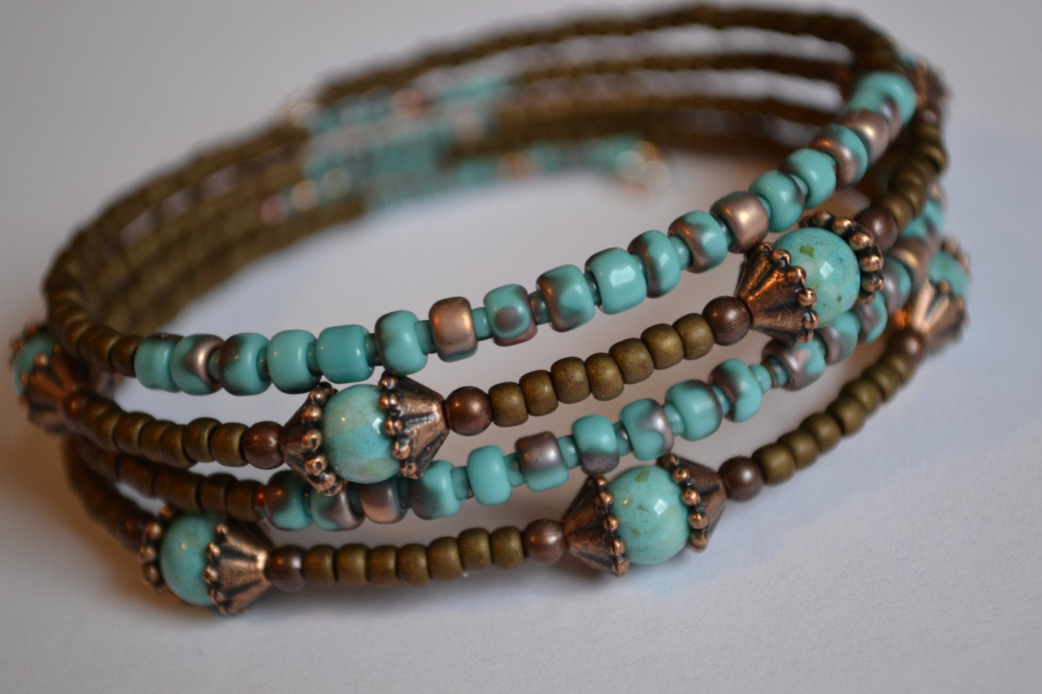 Memory Wire Bracelet
 Turquoise and Brown Memory Wire Bracelet Boho Wrap Bracelet