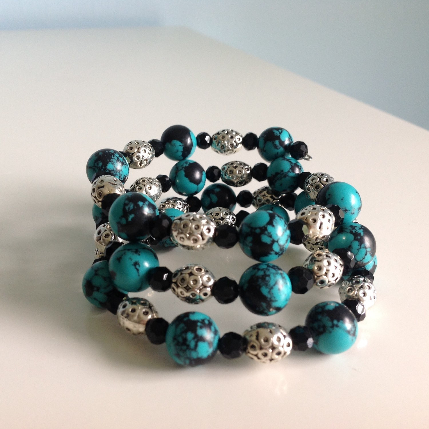 Memory Wire Bracelet
 Turquoise Memory Wire Bracelet Beaded Memory Wire Bracelet