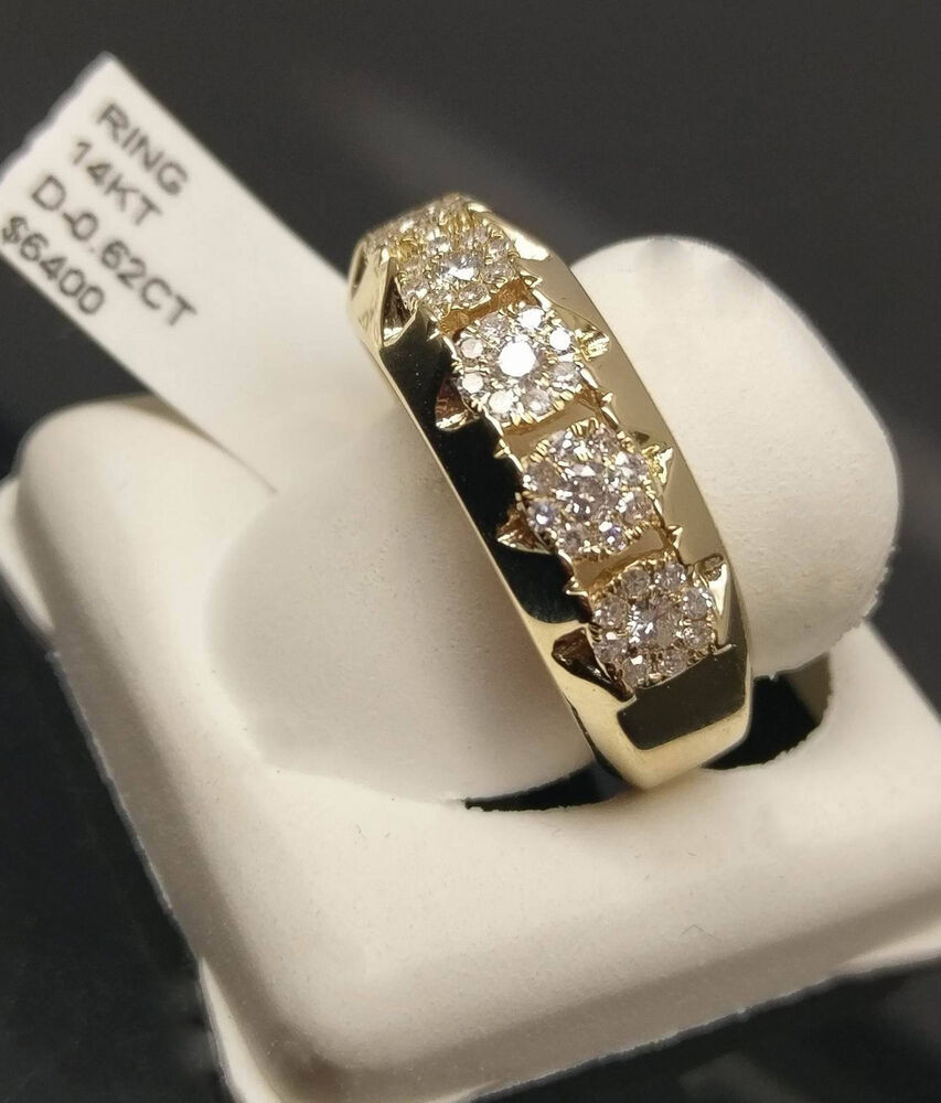 Men Diamond Engagement Rings
 Real 14k Yellow Gold Mens Diamond Band Engagement Wedding
