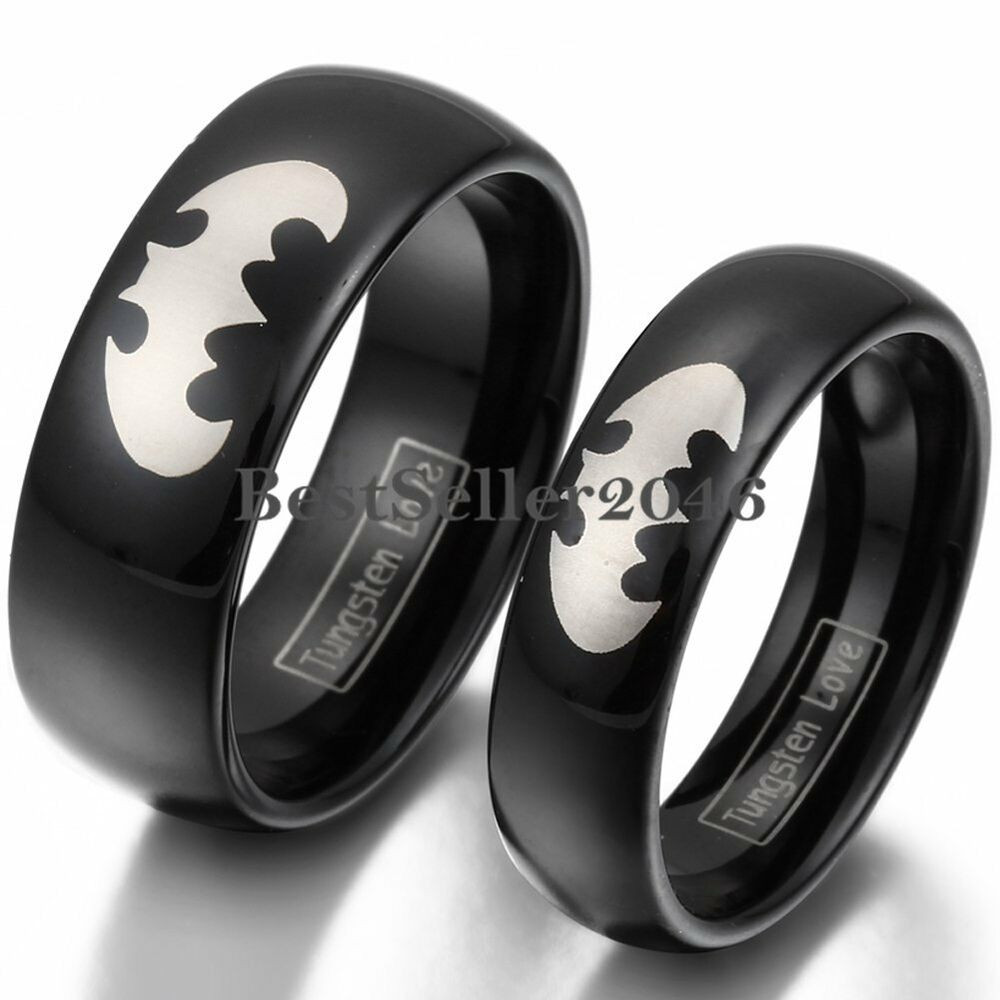 Mens Batman Wedding Rings
 Black Batman Tungsten Ring Men s Women s Couple s High