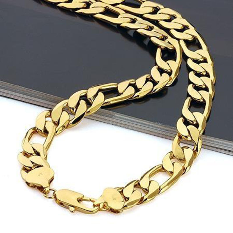 Mens Figaro Necklace
 24K Yellow Gold Filled Mens Necklace 24" Figaro Chain 100g