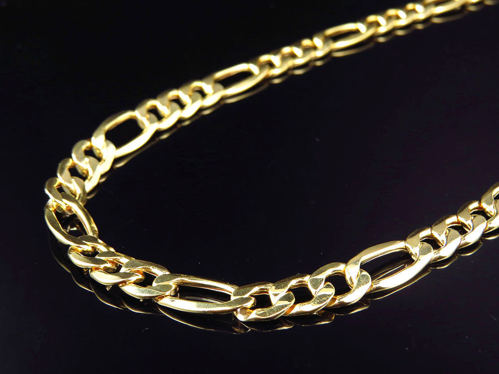 Mens Figaro Necklace
 New Mens Genuine 10K Yellow Gold Italian Figaro Link Chain
