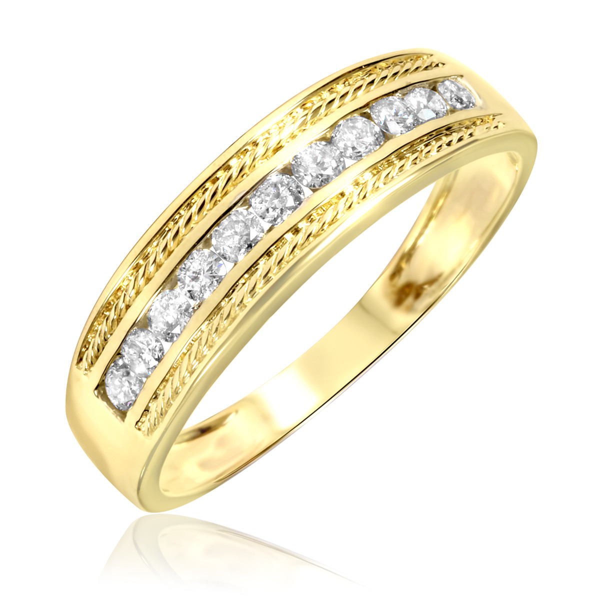 Mens Yellow Gold Diamond Rings
 3 4 Carat T W Diamond La s and Men s Wedding Rings 10K