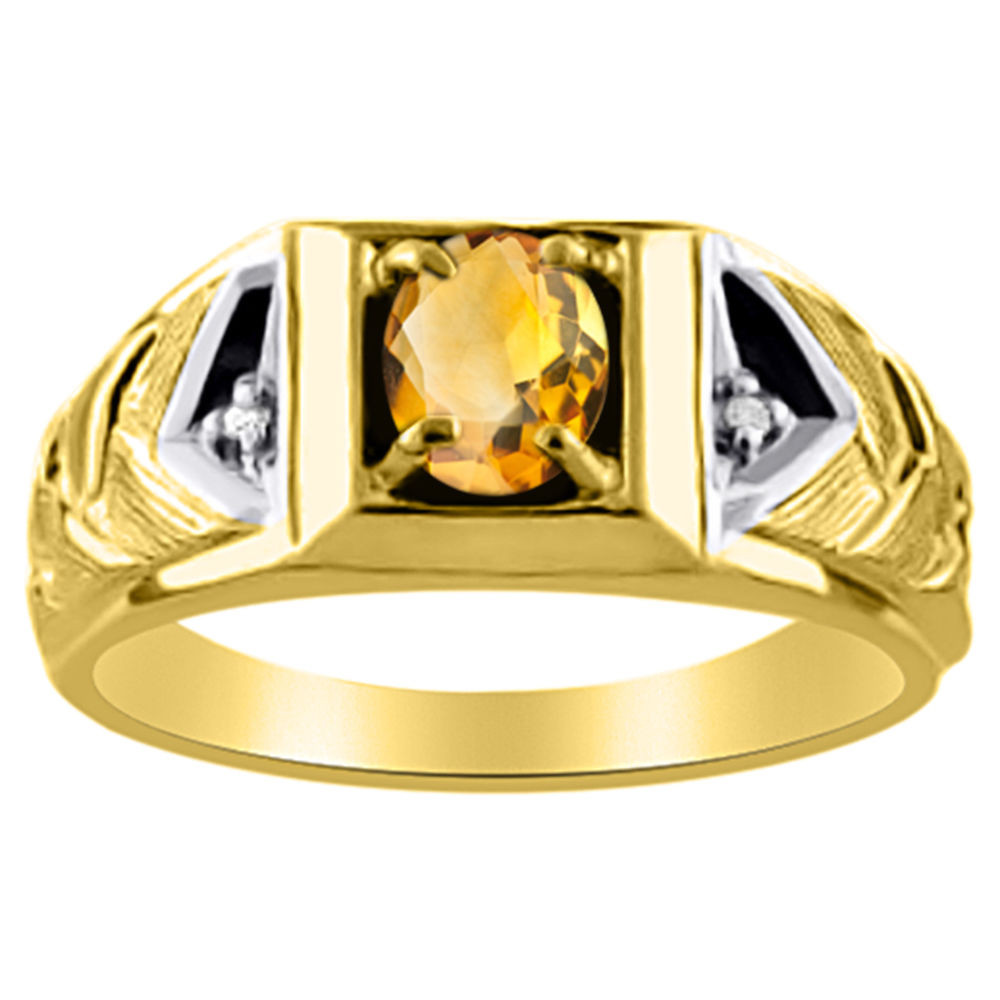 Mens Yellow Gold Diamond Rings
 Mens Citrine & Diamond Ring 14K Yellow Gold