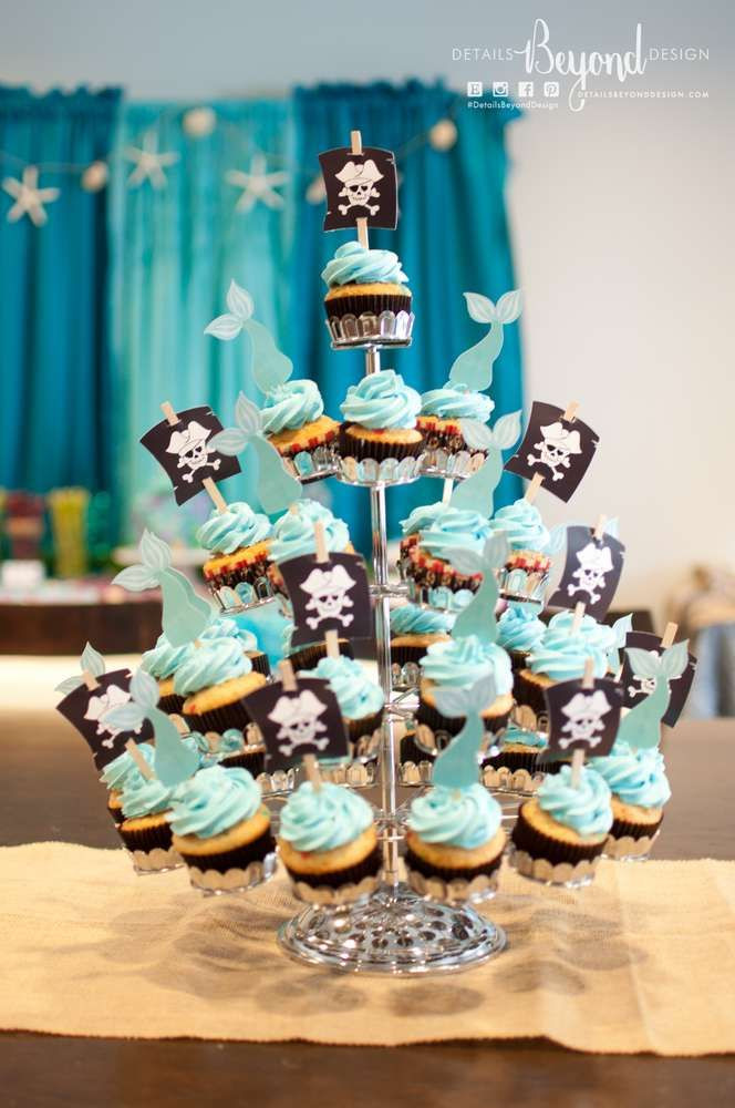 Mermaid Birthday Party Decoration Ideas
 Cupcakes at a pirate & mermaid birthday party See more