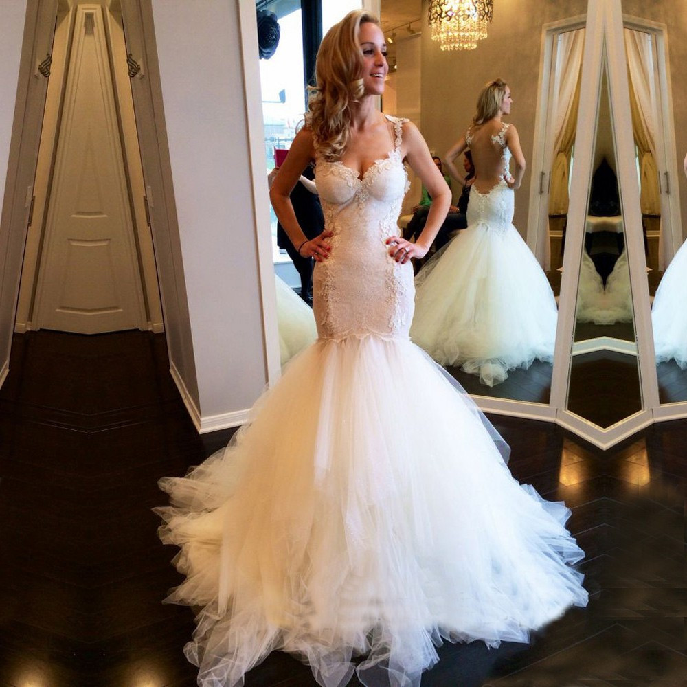 Mermaid Trumpet Wedding Gowns
 y Mermaid Trumpet Straps Lace Wedding Dress Bridal Gown