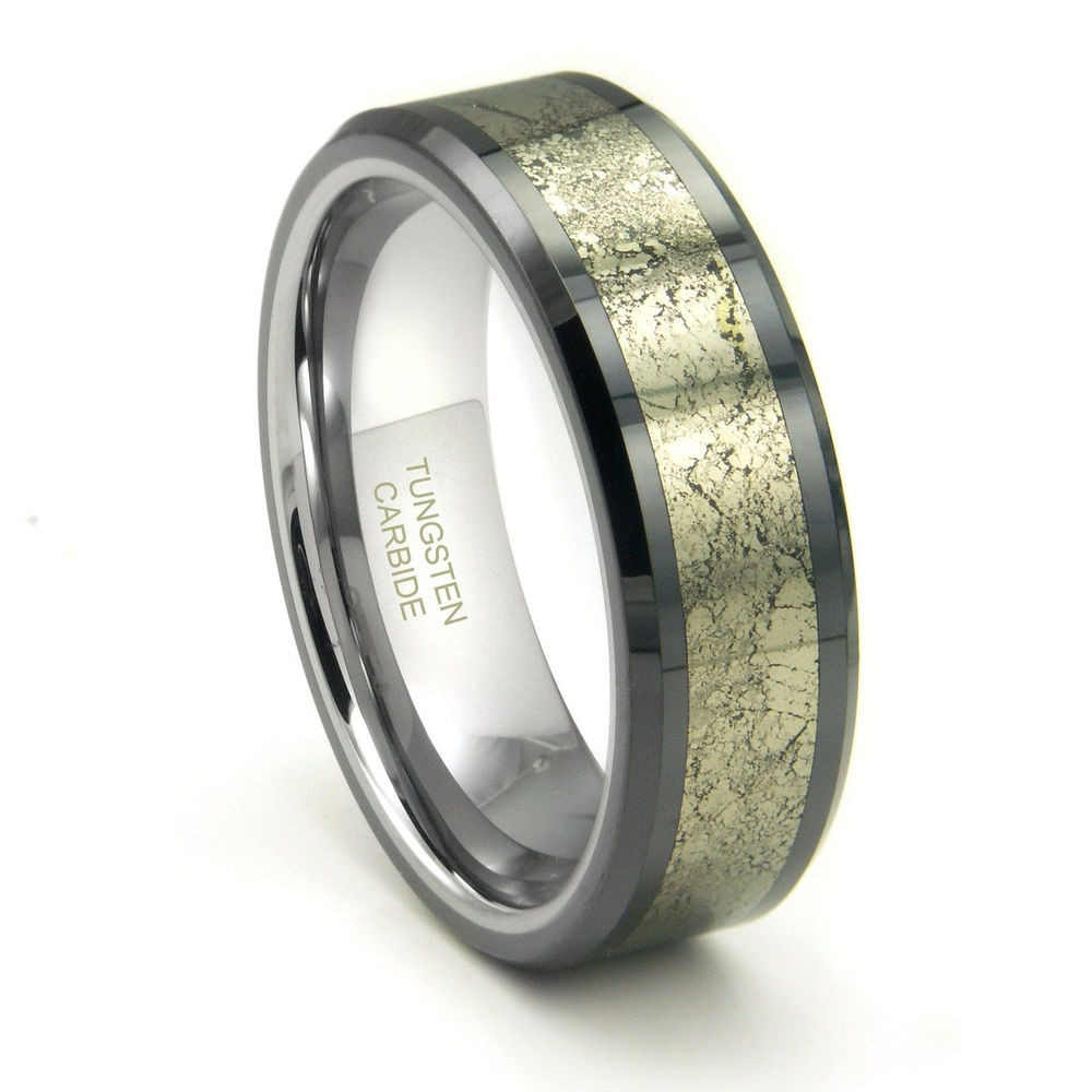 Meteorite Wedding Bands
 Tungsten Carbide Golden Meteorite Inlay Wedding Band Ring