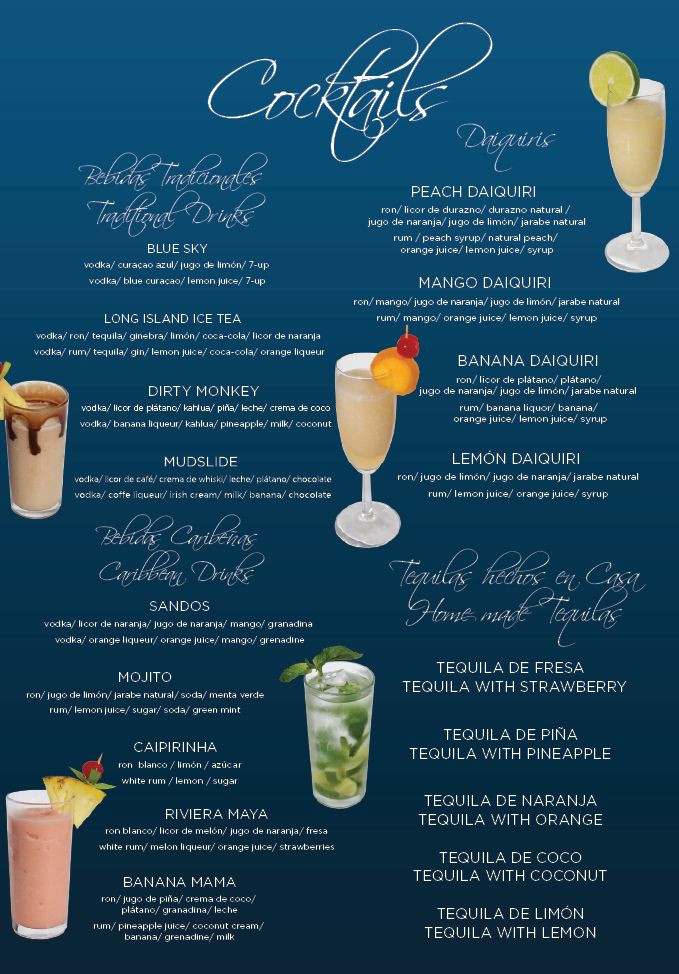 Mexican Drinks List
 Sandos Playacar All Inclusive Timeshare Promotion Deal