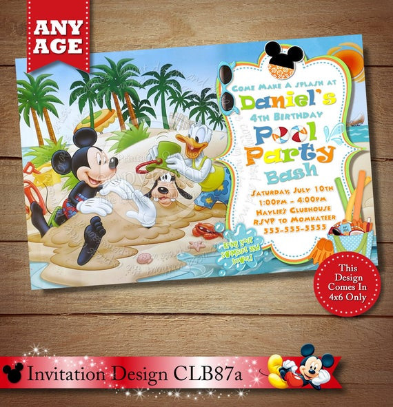 Mickey Mouse Beach Party Ideas
 Mickey Mouse Beach Invitation Mickey Mouse Pool Party