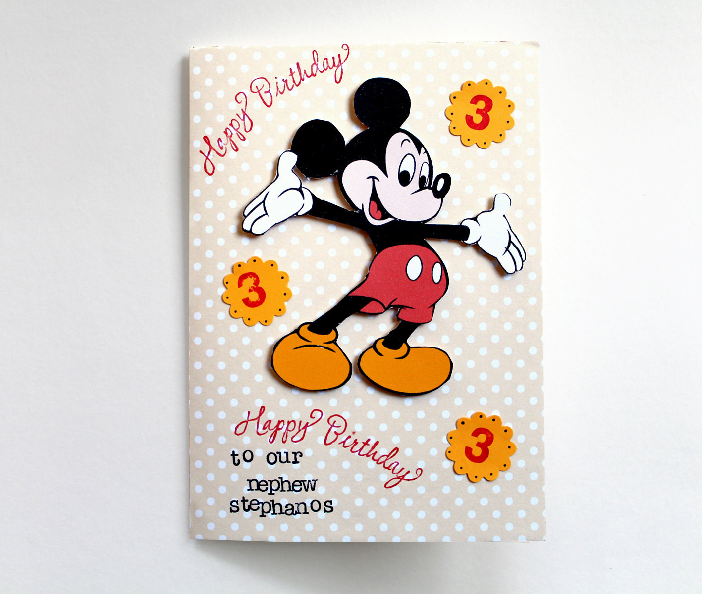 Mickey Mouse Birthday Card
 Mickey Mouse BIRTHDAY CARD Personalized for Kids Handmade