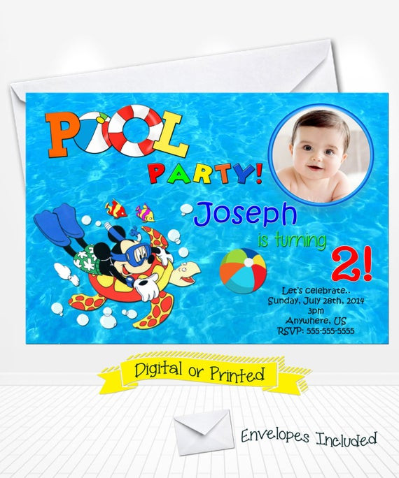Mickey Mouse Pool Party Ideas
 Disney Mickey Mouse Pool Party Birthday Invitations by