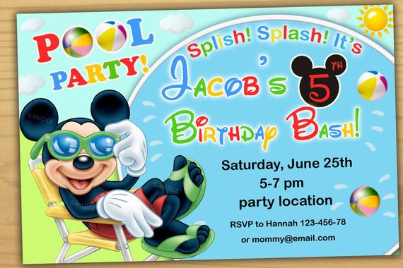 Mickey Mouse Pool Party Ideas
 SALE Mickey mouse pool party Invitation mickey mouse swim