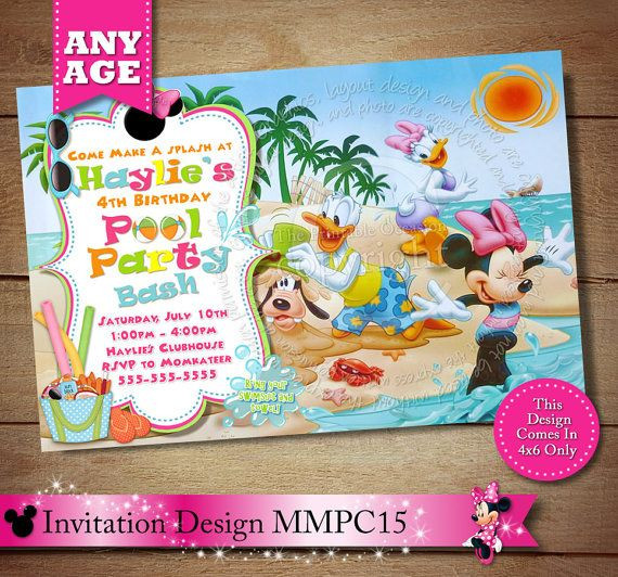 Mickey Mouse Pool Party Ideas
 Girl s Mickey Minnie Mouse Clubhouse Birthday Invitation