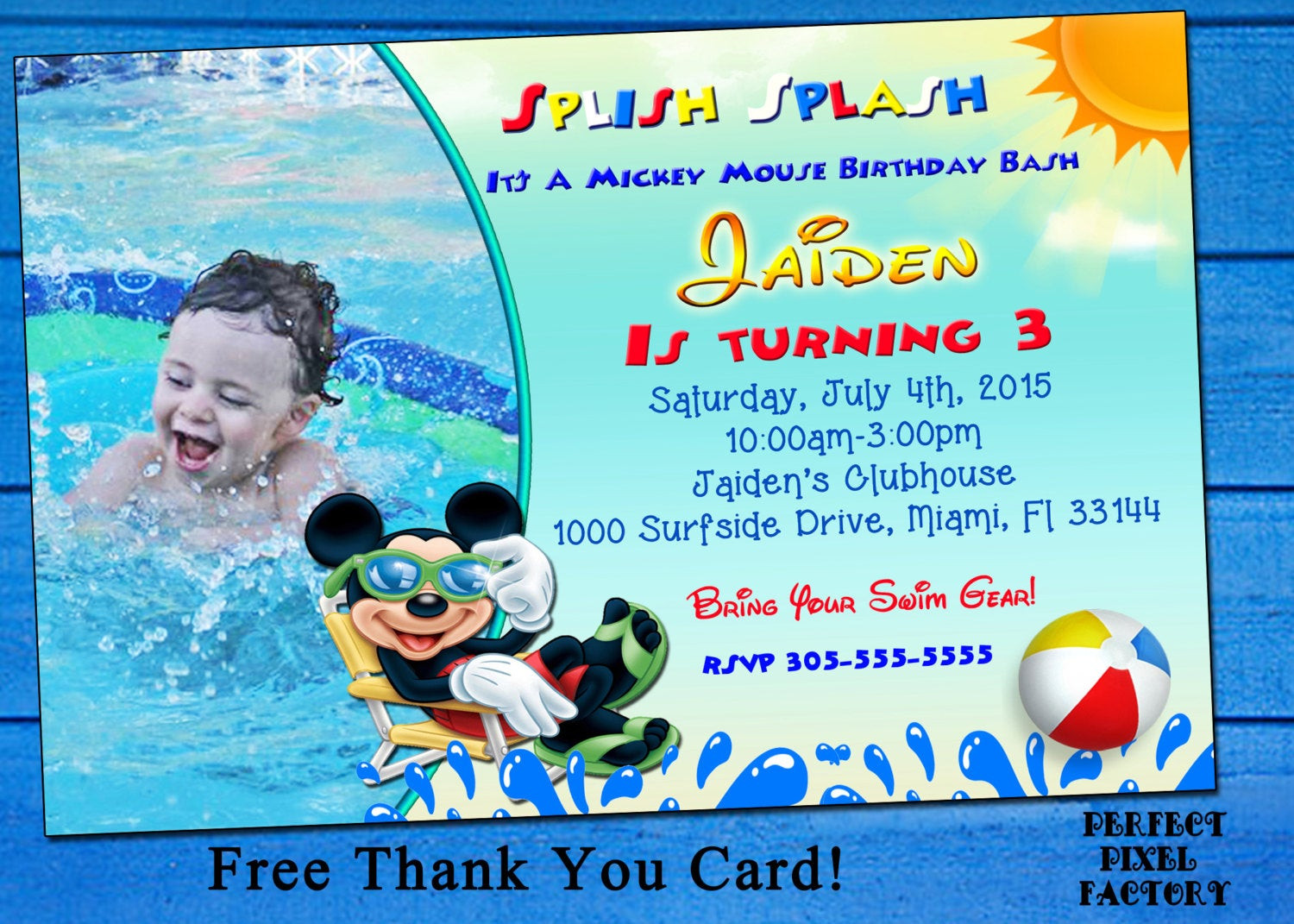 Mickey Mouse Pool Party Ideas
 Mickey Mouse Pool Party Birthday Invitation ClubhouseMickey