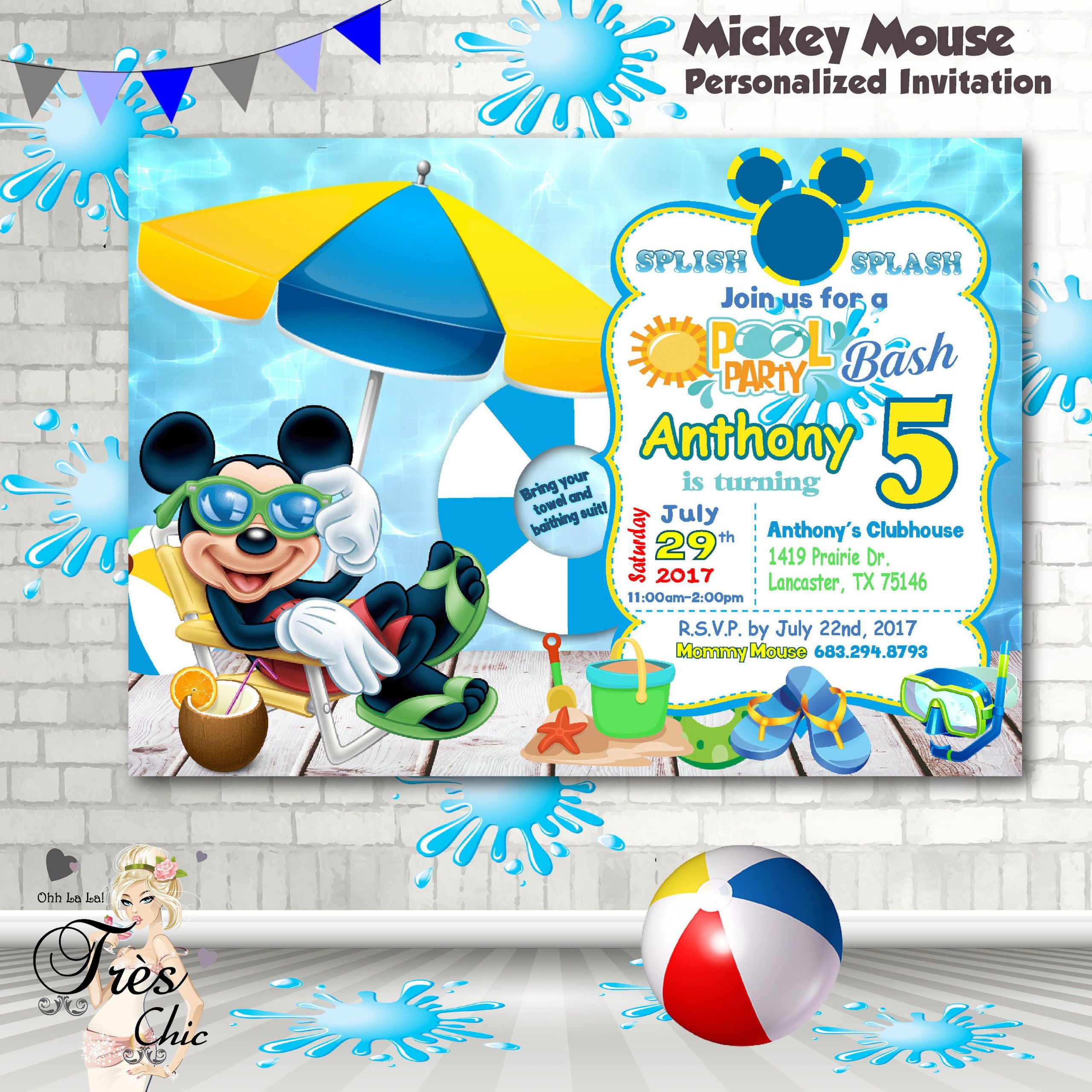 Mickey Mouse Pool Party Ideas
 Mickey Mouse Pool Party Invitation Mickey Pool Party