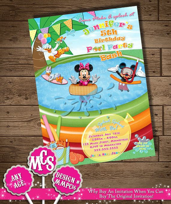 Mickey Mouse Pool Party Ideas
 MINNIE MOUSE INVITATION Pool Party Invitation Beach