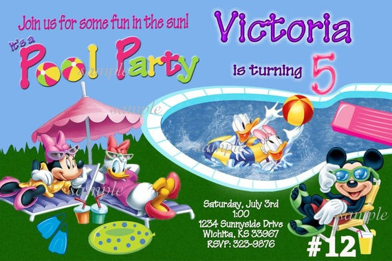 Mickey Mouse Pool Party Ideas
 20 Mickey Mouse and Gang Pool Party INVITATIONS by
