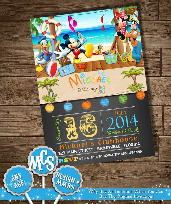 Mickey Mouse Pool Party Ideas
 MICKEY MOUSE POOL Party Birthday Invitation by