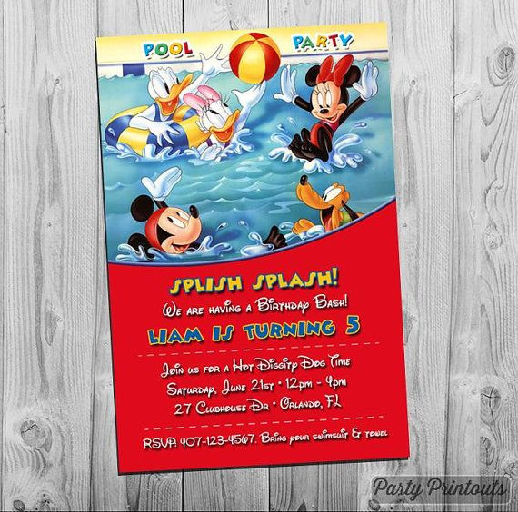 Mickey Mouse Pool Party Ideas
 Mickey Mouse Pool Party Invitation Printable by