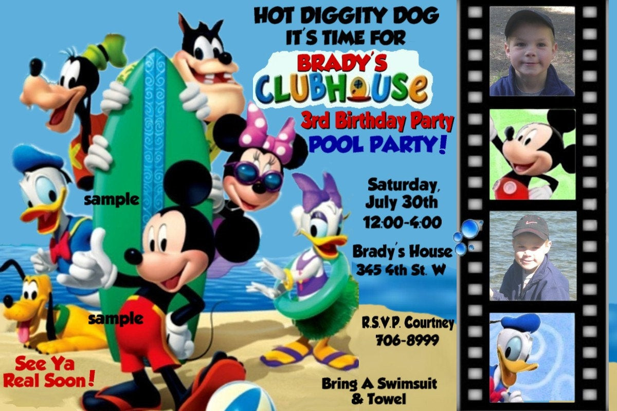Mickey Mouse Pool Party Ideas
 POOL PARTY Mickey Mouse Clubhouse Invitations Digital File