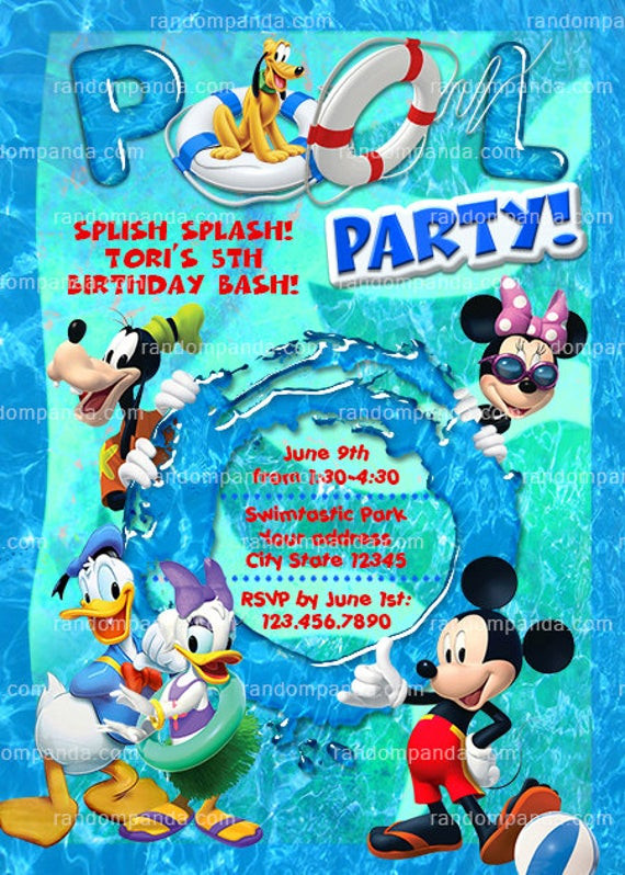 Mickey Mouse Pool Party Ideas
 Mickey Mouse Birthday Invitation Micky Mouse Swimming