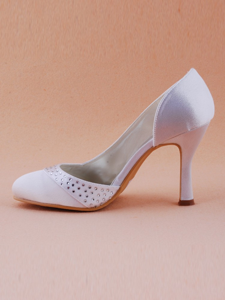 Mid Heel Wedding Shoes
 Mid Heel Closed Toes Rhinestone Elegant White Dyeable