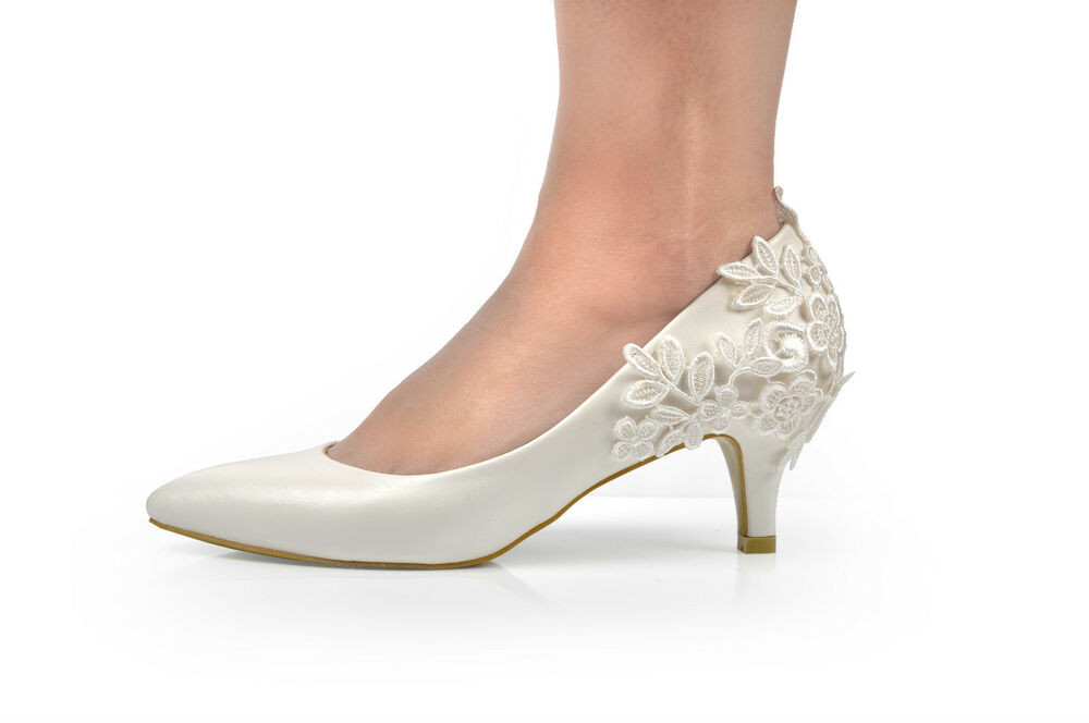 Mid Heel Wedding Shoes
 New Ivory Lace Crochet Mid Heel Wedding Pumps Bridal Shoes