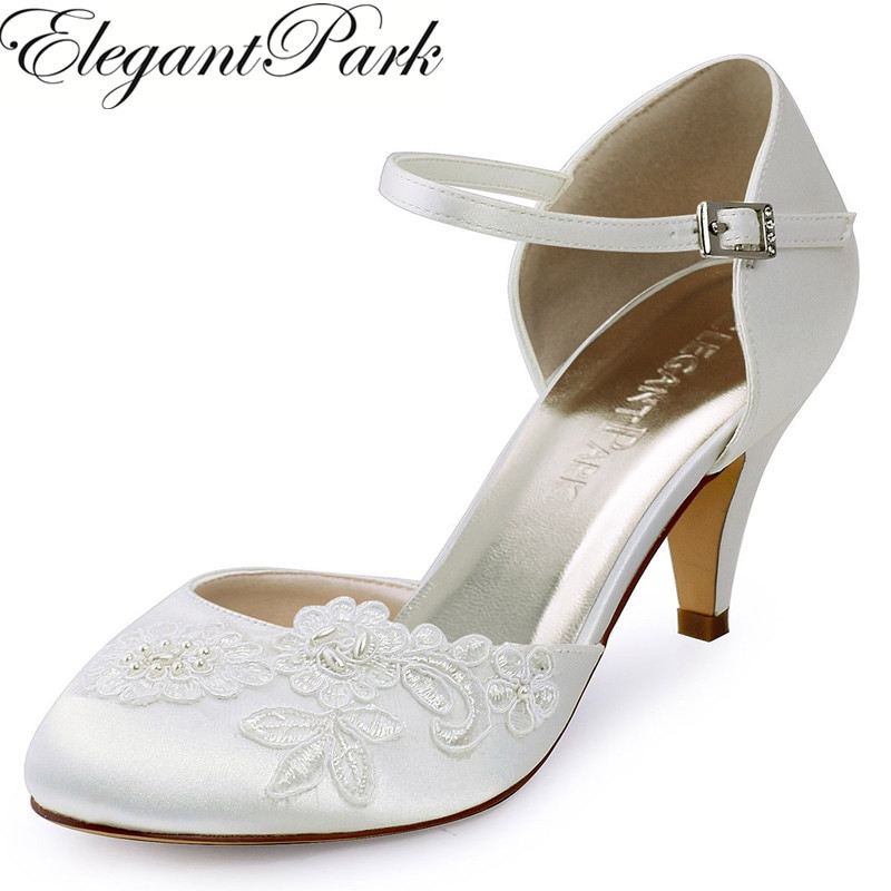 Mid Heel Wedding Shoes
 HC1604 Ivory Woman Mid Heel Wedding shoes Appliques Closed