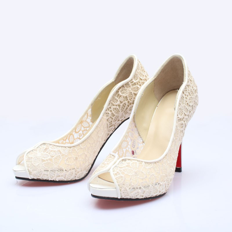 Mid Heel Wedding Shoes
 Mid Heel Lace Peep Toes Fashion Champagne Wedding Shoes