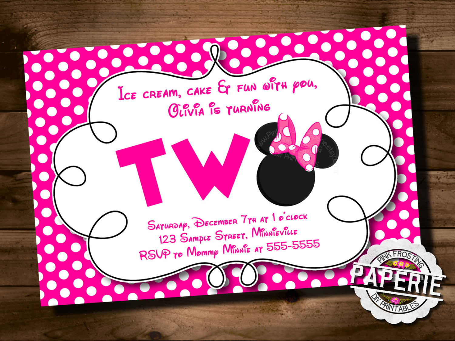 Minnie Mouse 2Nd Birthday Party Ideas
 Pink Polka Dot MINNIE MOUSE Second Birthday Invitation Minnie