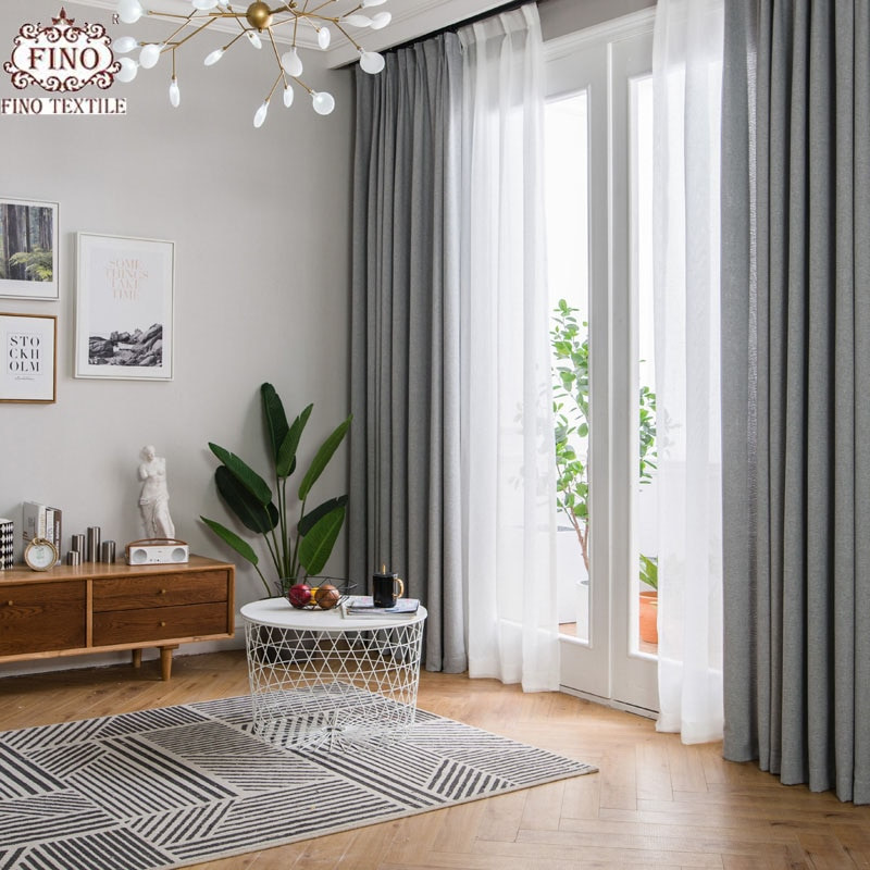 Modern Drapes For Living Room
 FINO Nordic Gray Solid Curtain Fabrics For Living Room
