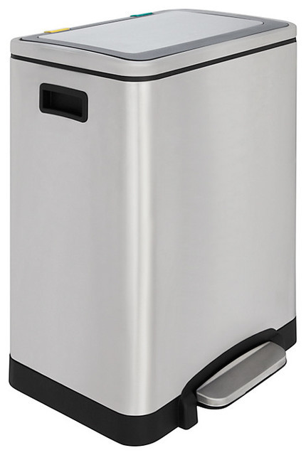 Modern Kitchen Trash Can
 2 Section Soft Close Recycling Pedal Bin Stainless Steel